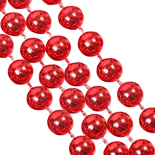 Trimming Shop 24 Feet Hanging Metallic Xmas Bead Decoration Shiny Artificial Tinsel String Pearl Chain Christmas Garland Wreath Tree Decorations DIY Art & Craft Home Party Room Gift Décor, Red
