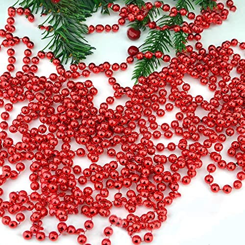 Trimming Shop 24 Feet Hanging Metallic Xmas Bead Decoration Shiny Artificial Tinsel String Pearl Chain Christmas Garland Wreath Tree Decorations DIY Art & Craft Home Party Room Gift Décor, Red