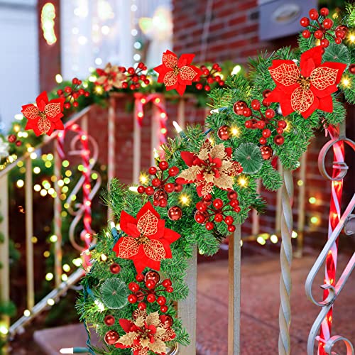 270cm (9ft) Pre-Lit Decorated Garland|Christmas Garland Decoration, Christmas Garland with Lights for Xmas Tree Stairs Décor Christmas Fireplace Decorations (Red)