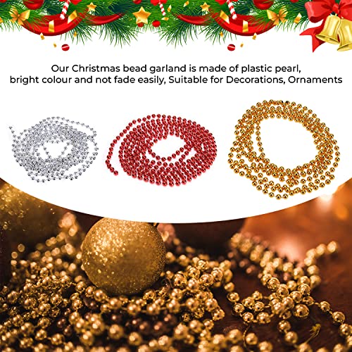 Trimming Shop 24 Feet Hanging Metallic Xmas Bead Decoration Shiny Artificial Tinsel String Pearl Chain Christmas Garland Wreath Tree Decorations DIY Art & Craft Home Party Room Gift Décor, Red