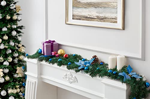 Christmas Stair Garland with Lights, 9FT/2.7M Wreath Fireplace Garlands Decorations with Lights, Flower and Ball for Fireplace Stairs Wall Door Xmas Tree Garden Yard Holiday Decor, Red