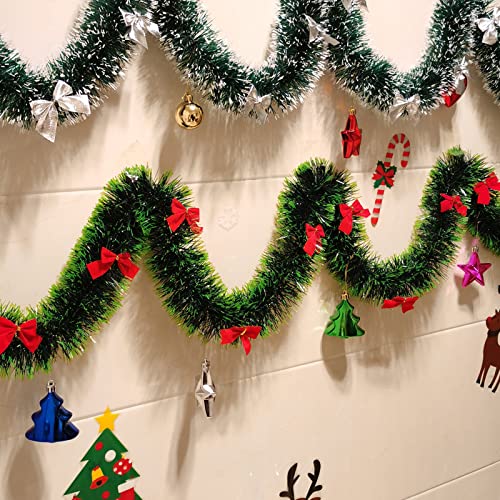32.8 Feet Christmas Tinsel Garland,Dark Green/Light green Christmas Decorations, Chunky Metallic Shiny Garland Christmas Tree Hanging Decorations for Xmas Holiday Indoor Outdoor Party Decor