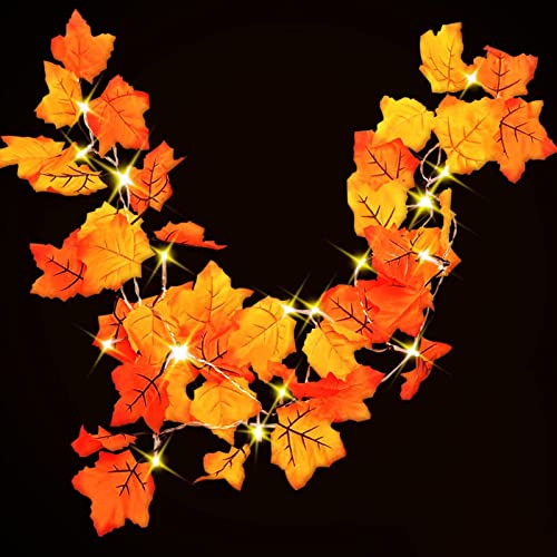 Autumn Decorations Maple Leaf Lights, 4.5M 30 LEDs Autumn Home Decor Fall Garland, Autumn Garland Maple Leaves String with Lights for Indoor Outdoor Christmas, Halloween, Thanksgiving Fall Decorations