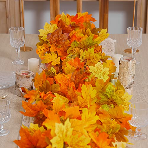 Ykgutilu 2 Pack Fall Maple Leaf Garland Clearance,5.7ft/Piece Artificial Foliage Garland Autumn Hanging Fall Leave Vines for Home Wedding Fireplace Party Thanksgiving Day Christmas Decorations