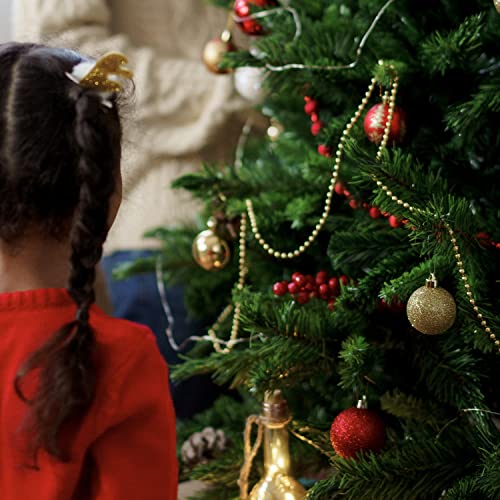 Trimming Shop 24 Feet Hanging Metallic Xmas Bead Decoration Shiny Artificial Tinsel String Pearl Chain Christmas Garland Wreath Tree Decorations DIY Art & Craft Home Party Room Gift Décor, Red