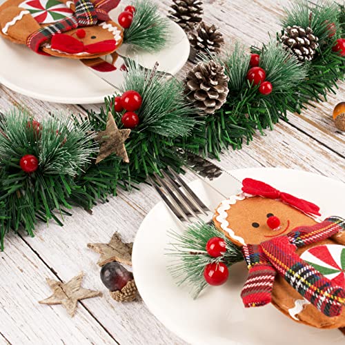 72Feet/22M Christmas Garland with 24Pcs Christmas Bows and 100Pcs Christmas Berries Artificial Christmas Pine Green Garland for Tree Stairs Fireplaces Garden Decoration