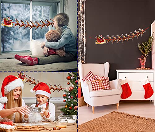 Premium Reusable Christmas Bunting - Father Christmas and Reindeer Christmas Decorations, Christmas Banner, Christmas Garland, Hanging Christmas Decorations Indoor, Paper Christmas Window Decorations