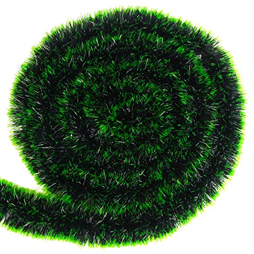 LOKIPA Christmas Tinsel Garland Decoration ，10M Green Chunky  Xmas Tinsel Garland for Christmas Tree