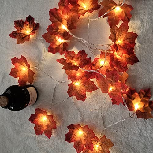 Autumn Decorations Maple Leaf Lights, 4.5M 30 LEDs Autumn Home Decor Fall Garland, Autumn Garland Maple Leaves String with Lights for Indoor Outdoor Christmas, Halloween, Thanksgiving Fall Decorations
