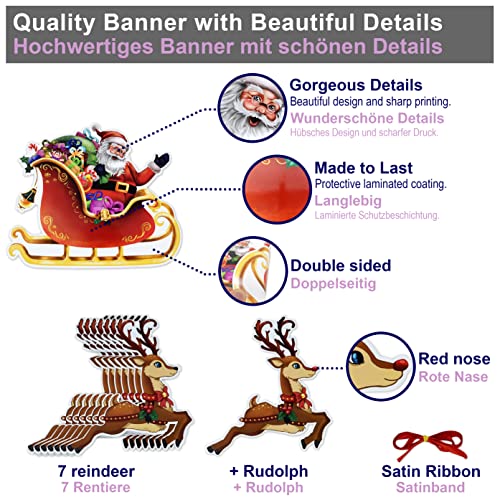 Premium Reusable Christmas Bunting - Father Christmas and Reindeer Christmas Decorations, Christmas Banner, Christmas Garland, Hanging Christmas Decorations Indoor, Paper Christmas Window Decorations