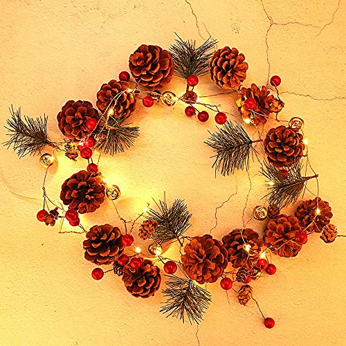 LF LOIAAFEL Christmas Garland with Lights,20 LED 6.56 FT Christmas Decorations Indoor PineCones Christmas Light,Battery Operated Wreath Christmas Decor for Home Table fireplaces Stair railings Mantel
