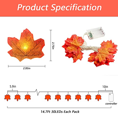 Autumn Decorations Maple Leaf Lights, 4.5M 30 LEDs Autumn Home Decor Fall Garland, Autumn Garland Maple Leaves String with Lights for Indoor Outdoor Christmas, Halloween, Thanksgiving Fall Decorations