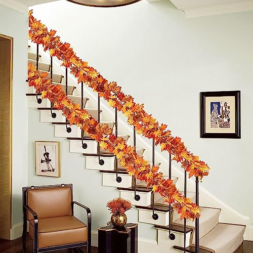 Ykgutilu 2 Pack Fall Maple Leaf Garland Clearance,5.7ft/Piece Artificial Foliage Garland Autumn Hanging Fall Leave Vines for Home Wedding Fireplace Party Thanksgiving Day Christmas Decorations