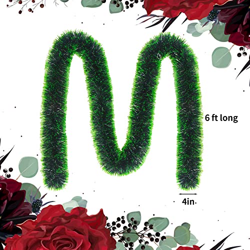 LOKIPA Christmas Tinsel Garland Decoration ，10M Green Chunky  Xmas Tinsel Garland for Christmas Tree