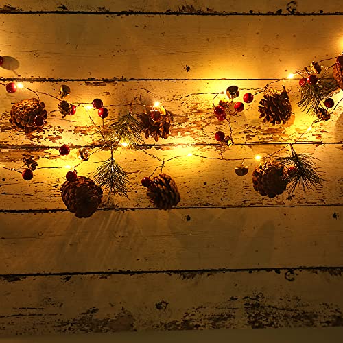 LF LOIAAFEL Christmas Garland with Lights,20 LED 6.56 FT Christmas Decorations Indoor PineCones Christmas Light,Battery Operated Wreath Christmas Decor for Home Table fireplaces Stair railings Mantel