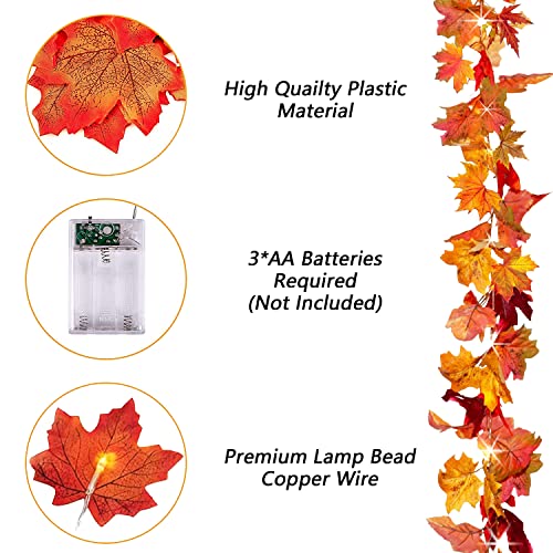 Autumn Decorations Maple Leaf Lights, 4.5M 30 LEDs Autumn Home Decor Fall Garland, Autumn Garland Maple Leaves String with Lights for Indoor Outdoor Christmas, Halloween, Thanksgiving Fall Decorations