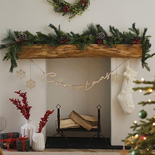 Ginger Ray Artificial Foliage Christmas Berry & Pinecone Fireplace Garland Decoration, 1.8 Metres, RUS-160