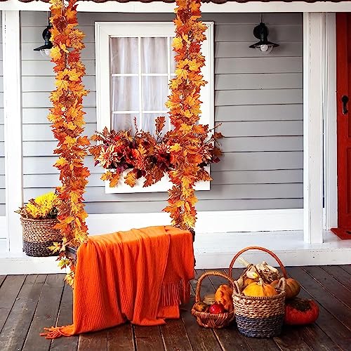 Ykgutilu 2 Pack Fall Maple Leaf Garland Clearance,5.7ft/Piece Artificial Foliage Garland Autumn Hanging Fall Leave Vines for Home Wedding Fireplace Party Thanksgiving Day Christmas Decorations