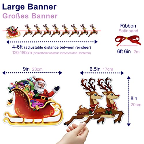 Premium Reusable Christmas Bunting - Father Christmas and Reindeer Christmas Decorations, Christmas Banner, Christmas Garland, Hanging Christmas Decorations Indoor, Paper Christmas Window Decorations