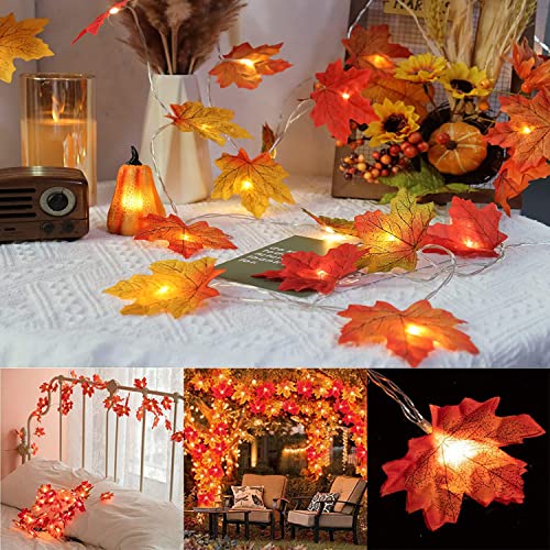 Autumn Decorations Maple Leaf Lights, 4.5M 30 LEDs Autumn Home Decor Fall Garland, Autumn Garland Maple Leaves String with Lights for Indoor Outdoor Christmas, Halloween, Thanksgiving Fall Decorations