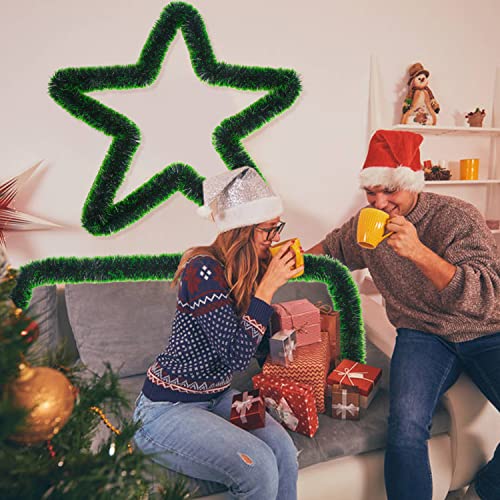 LOKIPA Christmas Tinsel Garland Decoration ，10M Green Chunky  Xmas Tinsel Garland for Christmas Tree
