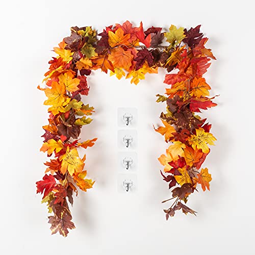 KASZOO 2 Pack Artificial Fall Maple Leaf Garland,5.8 Ft/Pack Autumn Hanging Garland Autumn Foliage Garland for Thanksgiving Dinner Party Fireplace Christmas Home Decor