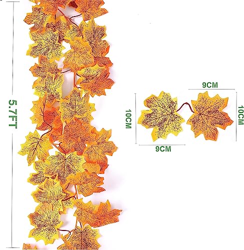 Ykgutilu 2 Pack Fall Maple Leaf Garland Clearance,5.7ft/Piece Artificial Foliage Garland Autumn Hanging Fall Leave Vines for Home Wedding Fireplace Party Thanksgiving Day Christmas Decorations
