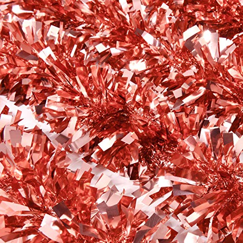 eBoot 32.8 Feet Christmas Tinsel Garland Metallic Shiny Christmas Tree Garland Thick Hanging Decorations for Christmas Party Indoor and Outdoor Decorations (Rose Gold)