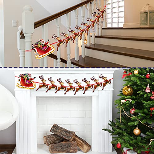 Premium Reusable Christmas Bunting - Father Christmas and Reindeer Christmas Decorations, Christmas Banner, Christmas Garland, Hanging Christmas Decorations Indoor, Paper Christmas Window Decorations