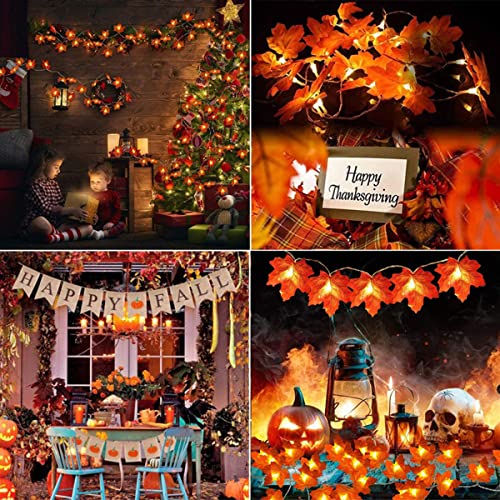 Autumn Decorations Maple Leaf Lights, 4.5M 30 LEDs Autumn Home Decor Fall Garland, Autumn Garland Maple Leaves String with Lights for Indoor Outdoor Christmas, Halloween, Thanksgiving Fall Decorations