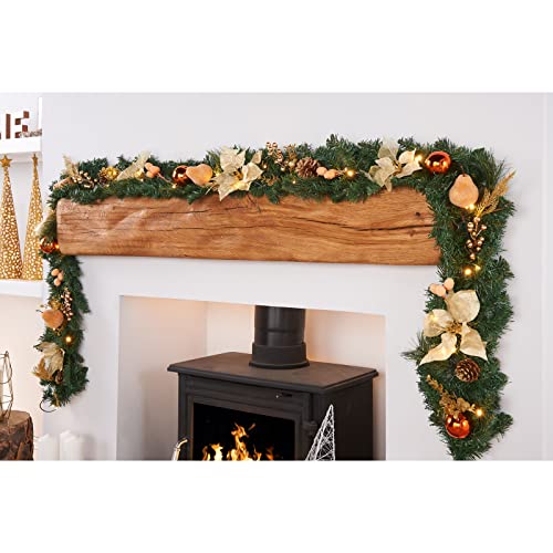 WeRChristmas Pre-Lit Decorated Garland Illuminated with 40 Warm White LED Lights, Copper/Gold, 9 feet