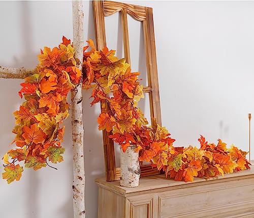 Ykgutilu 2 Pack Fall Maple Leaf Garland Clearance,5.7ft/Piece Artificial Foliage Garland Autumn Hanging Fall Leave Vines for Home Wedding Fireplace Party Thanksgiving Day Christmas Decorations