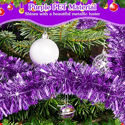 RECHCIGA Christmas Tinsel Purple 12M/39feet Long Tinsel Garland 9CM Thick Chunky Christmas Tree Tinsel Fluffy Shiny Xmas Tinsel Garland for Xmas Tree Hanging Tinsel Party Metallic Tinsel Supplies
