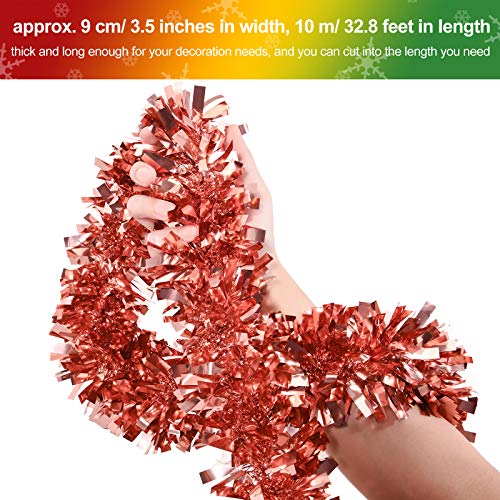 eBoot 32.8 Feet Christmas Tinsel Garland Metallic Shiny Christmas Tree Garland Thick Hanging Decorations for Christmas Party Indoor and Outdoor Decorations (Rose Gold)