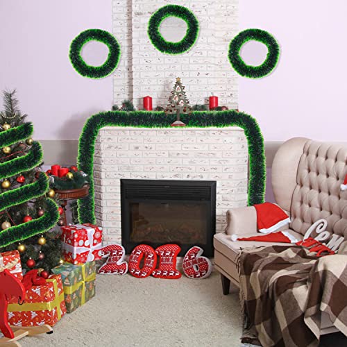 LOKIPA Christmas Tinsel Garland Decoration ，10M Green Chunky  Xmas Tinsel Garland for Christmas Tree