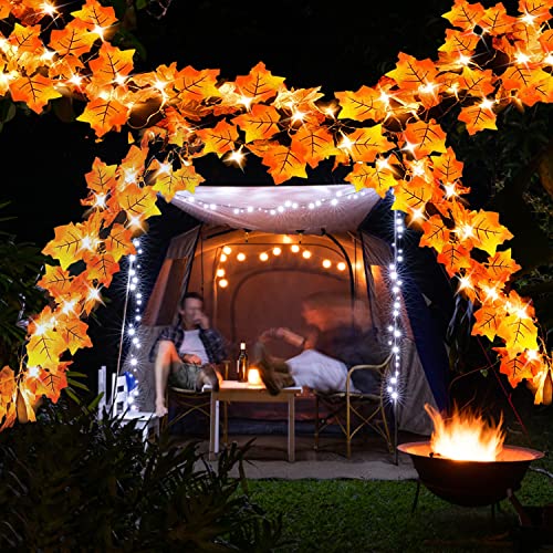Autumn Decorations Maple Leaf Lights, 4.5M 30 LEDs Autumn Home Decor Fall Garland, Autumn Garland Maple Leaves String with Lights for Indoor Outdoor Christmas, Halloween, Thanksgiving Fall Decorations