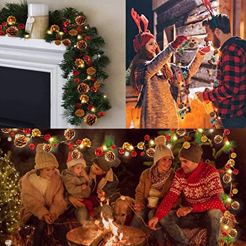LF LOIAAFEL Christmas Garland with Lights,20 LED 6.56 FT Christmas Decorations Indoor PineCones Christmas Light,Battery Operated Wreath Christmas Decor for Home Table fireplaces Stair railings Mantel