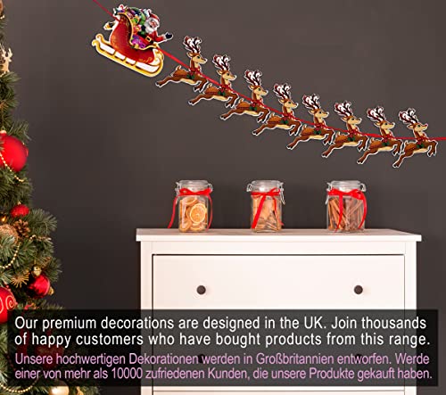 Premium Reusable Christmas Bunting - Father Christmas and Reindeer Christmas Decorations, Christmas Banner, Christmas Garland, Hanging Christmas Decorations Indoor, Paper Christmas Window Decorations