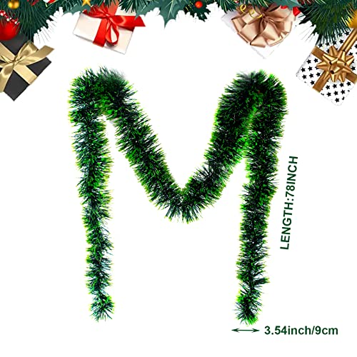 GWAWG Green Chunky Xmas Tinsel Garland 32.8ft Long Metallic Tinsel Garlands for Christmas Tree Holiday Party Decoration (Green)