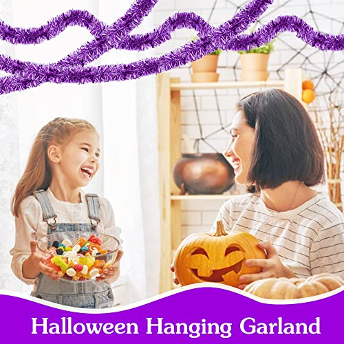 RECHCIGA Christmas Tinsel Purple 12M/39feet Long Tinsel Garland 9CM Thick Chunky Christmas Tree Tinsel Fluffy Shiny Xmas Tinsel Garland for Xmas Tree Hanging Tinsel Party Metallic Tinsel Supplies