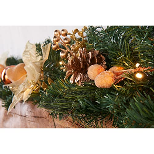 WeRChristmas Pre-Lit Decorated Garland Illuminated with 40 Warm White LED Lights, Copper/Gold, 9 feet