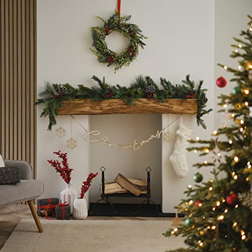 Ginger Ray Artificial Foliage Christmas Berry & Pinecone Fireplace Garland Decoration, 1.8 Metres, RUS-160
