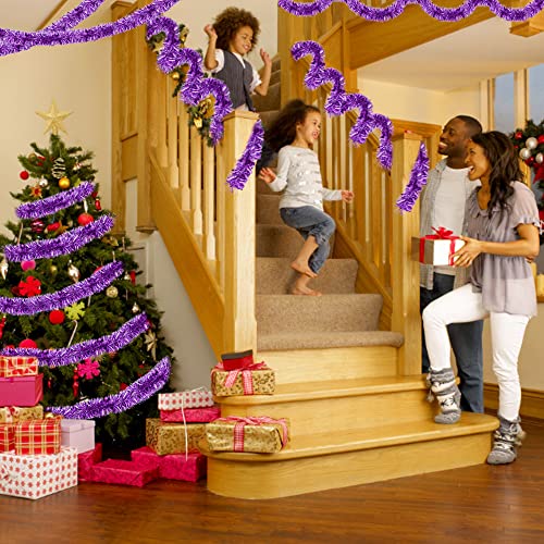 RECHCIGA Christmas Tinsel Purple 12M/39feet Long Tinsel Garland 9CM Thick Chunky Christmas Tree Tinsel Fluffy Shiny Xmas Tinsel Garland for Xmas Tree Hanging Tinsel Party Metallic Tinsel Supplies