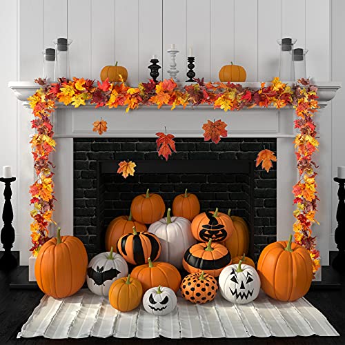 KASZOO 2 Pack Artificial Fall Maple Leaf Garland,5.8 Ft/Pack Autumn Hanging Garland Autumn Foliage Garland for Thanksgiving Dinner Party Fireplace Christmas Home Decor