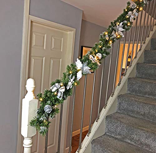 Your Home Online Pre Lit 2.7m Silver Fireplace Christmas Garland Stairs 9ft Swag Warm White Lights