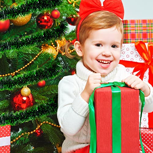 GWAWG Green Chunky Xmas Tinsel Garland 32.8ft Long Metallic Tinsel Garlands for Christmas Tree Holiday Party Decoration (Green)