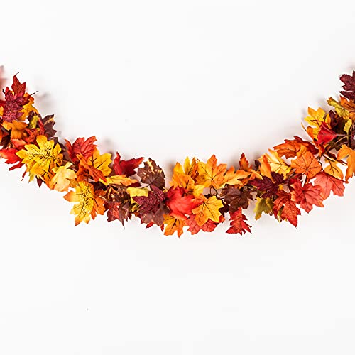 KASZOO 2 Pack Artificial Fall Maple Leaf Garland,5.8 Ft/Pack Autumn Hanging Garland Autumn Foliage Garland for Thanksgiving Dinner Party Fireplace Christmas Home Decor