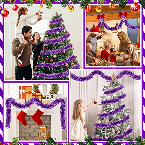 RECHCIGA Christmas Tinsel Purple 12M/39feet Long Tinsel Garland 9CM Thick Chunky Christmas Tree Tinsel Fluffy Shiny Xmas Tinsel Garland for Xmas Tree Hanging Tinsel Party Metallic Tinsel Supplies