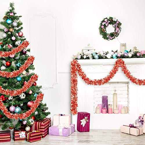 eBoot 32.8 Feet Christmas Tinsel Garland Metallic Shiny Christmas Tree Garland Thick Hanging Decorations for Christmas Party Indoor and Outdoor Decorations (Rose Gold)