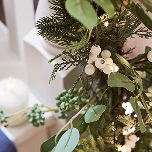 Lights4fun 2m Artificial Oversized Christmas Garland White Berry Detail Mixes Foliage Indoor Use